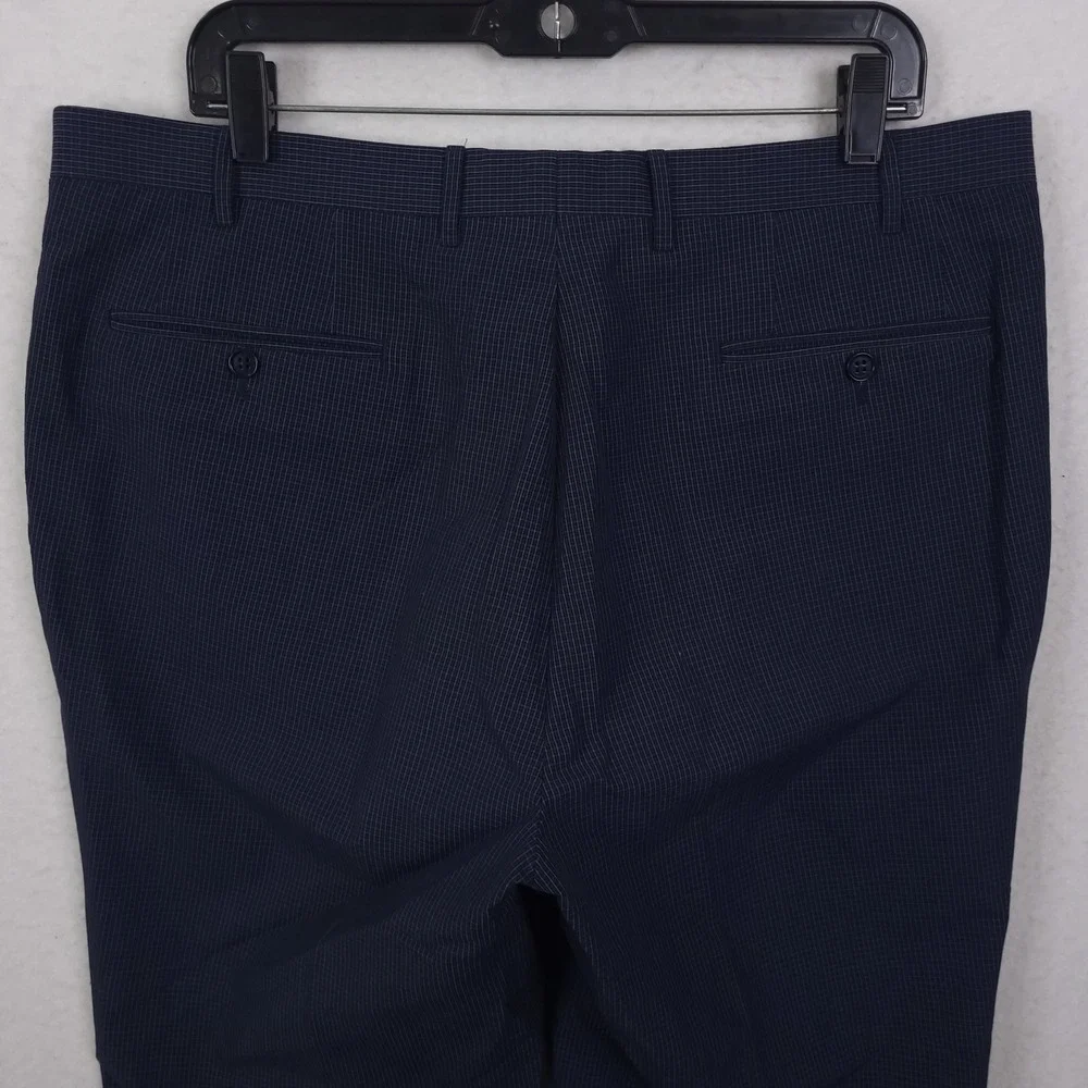 Canali Drerss Pants Trousers Mens 37x30 Navy Blue Cotton Linen Check Italian